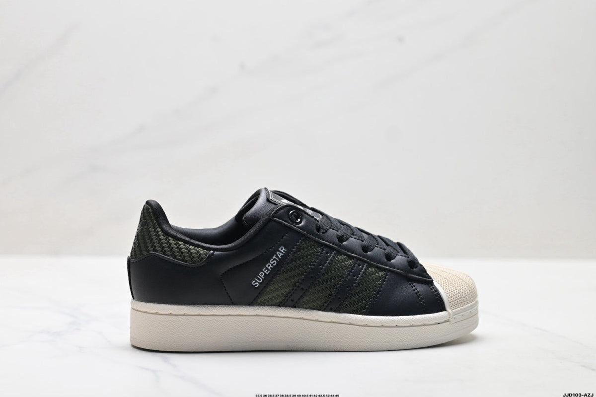 adidas Originals Superstar ¡ª Black & Olive-Green Woven | Off-White Shell Toe