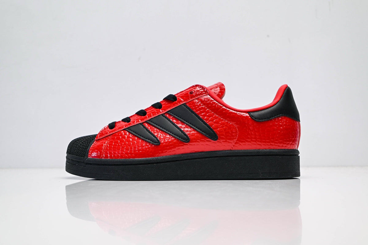 adidas Originals Superstar ¨C Red Croc-Embossed Upper with Black 3-Stripes & Shell Toe