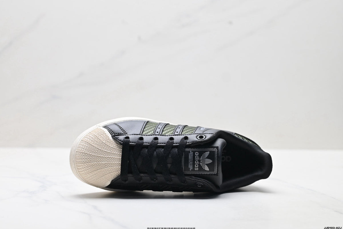 adidas Originals Superstar ¡ª Black & Olive-Green Woven | Off-White Shell Toe
