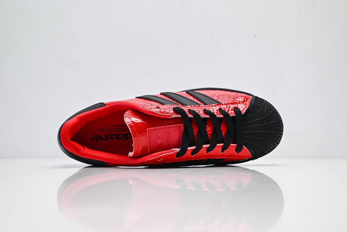 adidas Originals Superstar ¨C Red Croc-Embossed Upper with Black 3-Stripes & Shell Toe