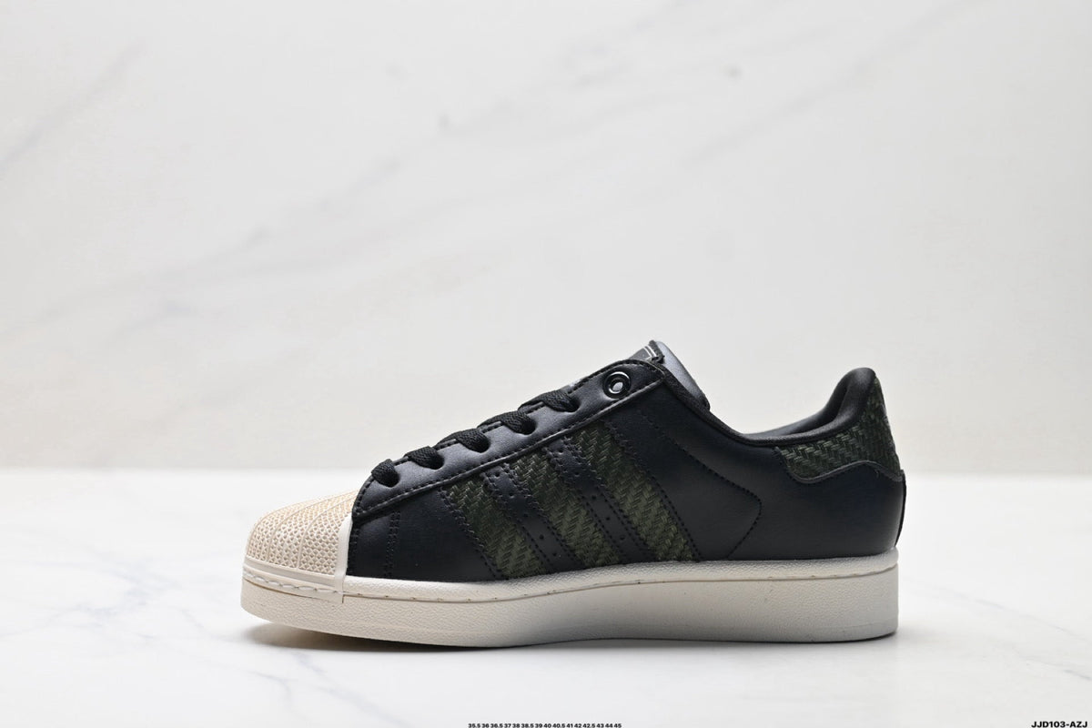 adidas Originals Superstar ¡ª Black & Olive-Green Woven | Off-White Shell Toe