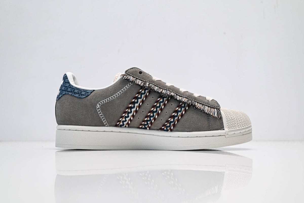 adidas Originals Superstar ¨C Grey Suede with Multi-Color Webbing & White Shell Toe