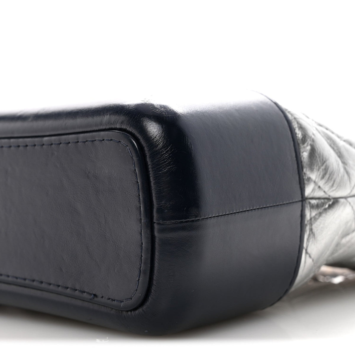 Metallic Aged Calfskin Quilted Medium Gabrielle Hobo Silver Navy Red