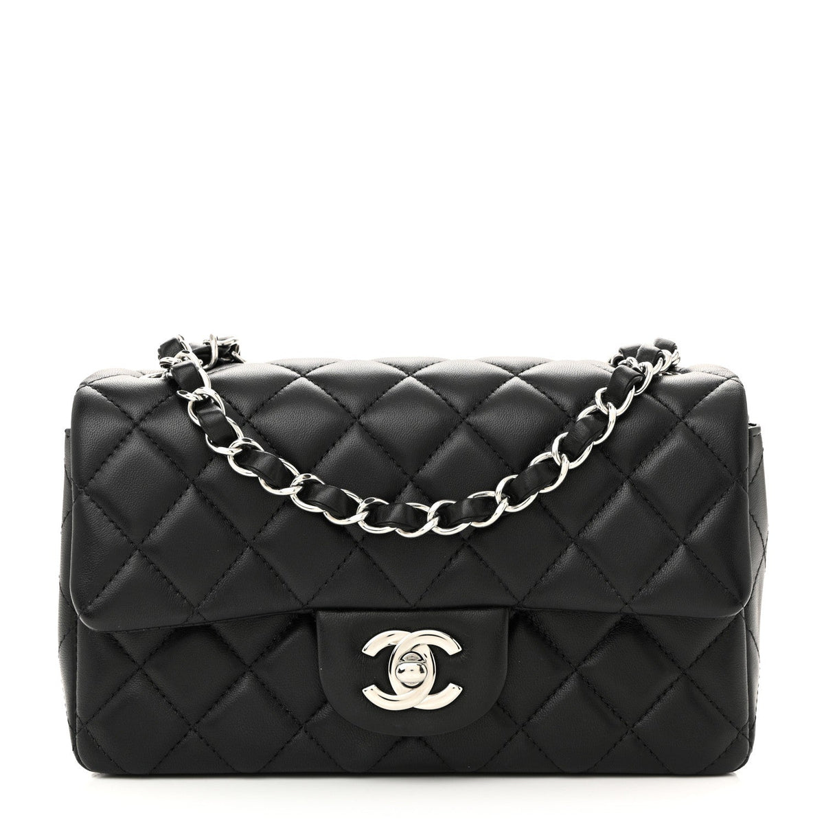 Lambskin Quilted Mini Rectangular Flap Black