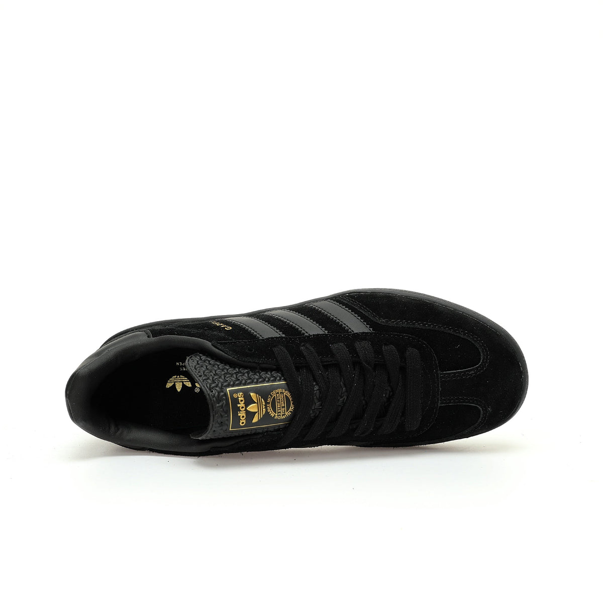 Adidas Originals Gazelle Indoor ¨C All-Black / Gold Logo Suede Low-Top Sneakers