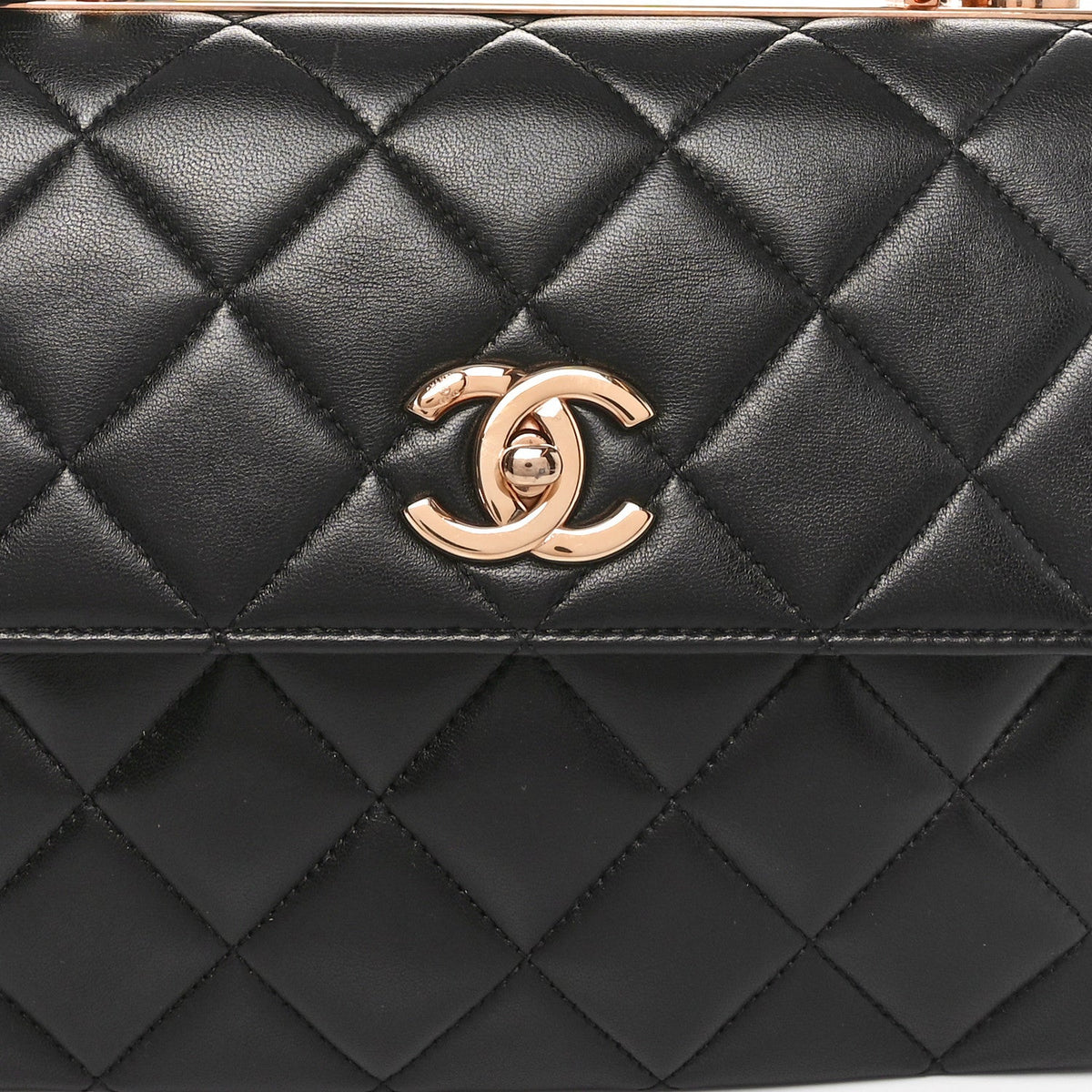 Lambskin Quilted Small Trendy CC Dual Handle Flap Bag Black