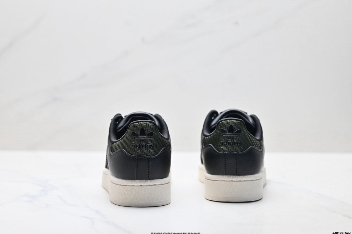 adidas Originals Superstar ¡ª Black & Olive-Green Woven | Off-White Shell Toe