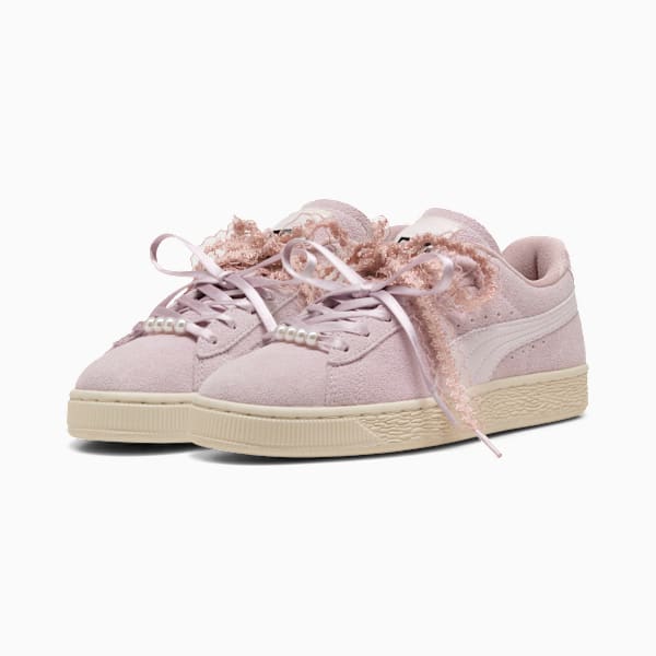 Puma Suede ¡ª Light Pink / Lace Ribbon / Pearl puma shoes for men  womens shoes  roma shoes