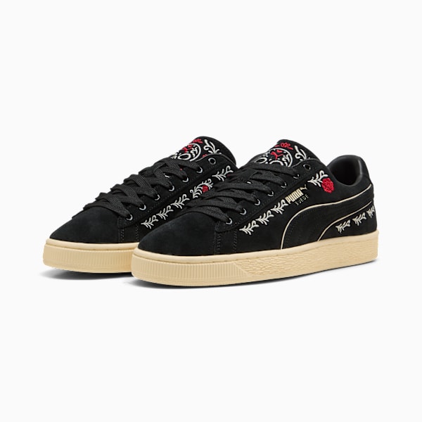 Puma Suede ¡ª Black / Floral Embroidery puma shoes for men  womens shoes  roma shoes