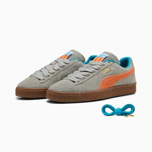 PUMA Suede Classic Grey-Orange-Teal Gum Sole puma shoes for men  womens shoes  roma shoes