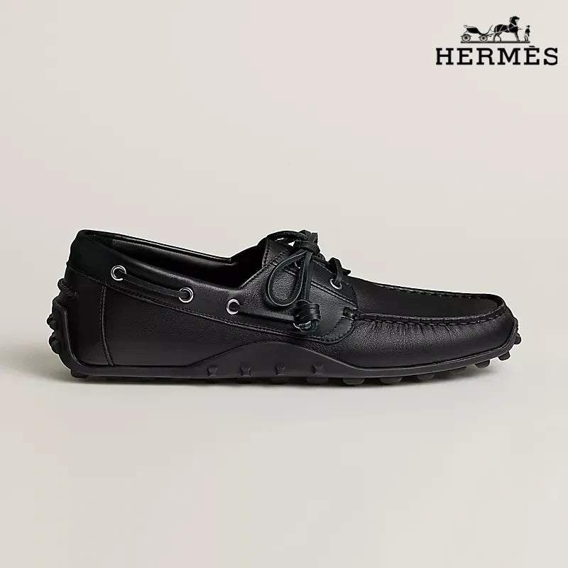 Herm¨¨s Black Leather Lace-Up Driving Shoe