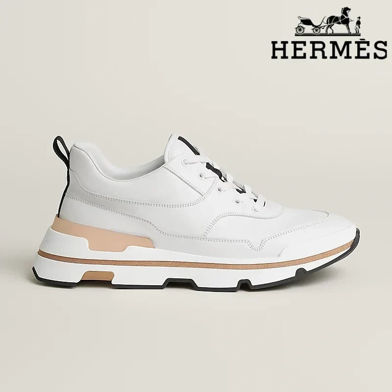 Herm¨¨s womens shoes men sneaker White Leather Platform Sneakers