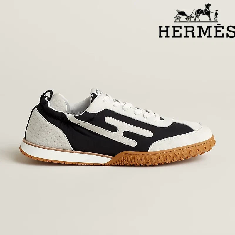 Herm¨¨s Black And White Mix Material Sneaker