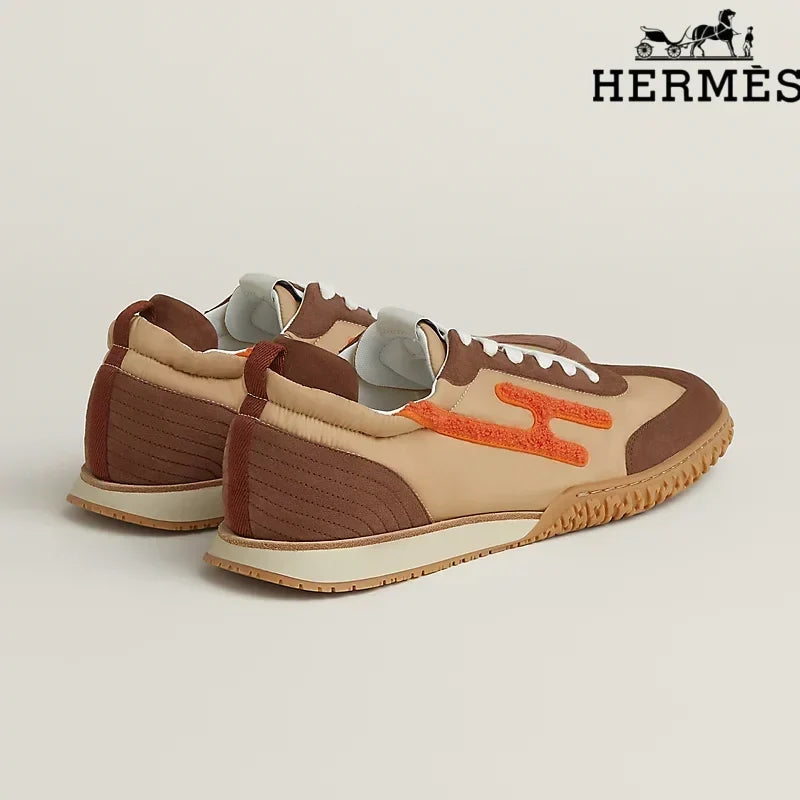 Herm¨¨s Brown, Beige and Orange H-Logo Sneakers