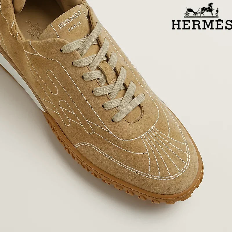 Herm¨¨s Khaki Suede H-Logo Sneakers