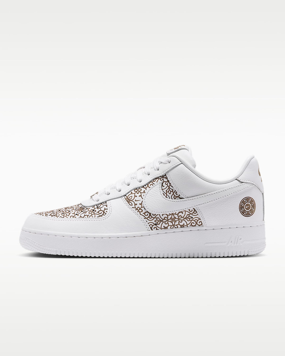 Nike Air Force 1 '07 White Gold Floral Ornate Print Sneakers mens low top shoes