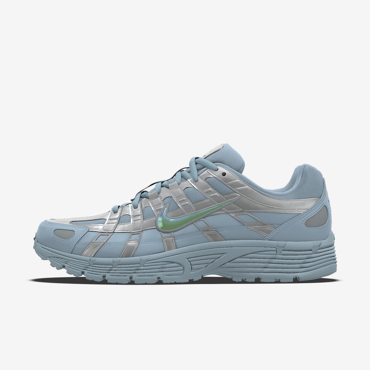 Nike P-6000 ¨C Light Blue / Metallic Silver / Iridescent Swoosh Mesh Athletic Sneakers