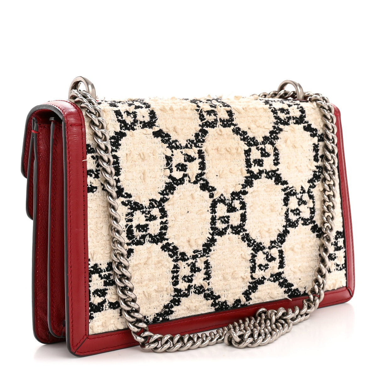 Tweed GG Monogram Small Dionysus Shoulder Bag White Black Romantic Cherry