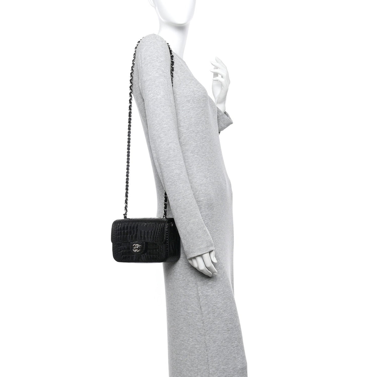 Shiny Alligator Mini Rectangular Flap Black