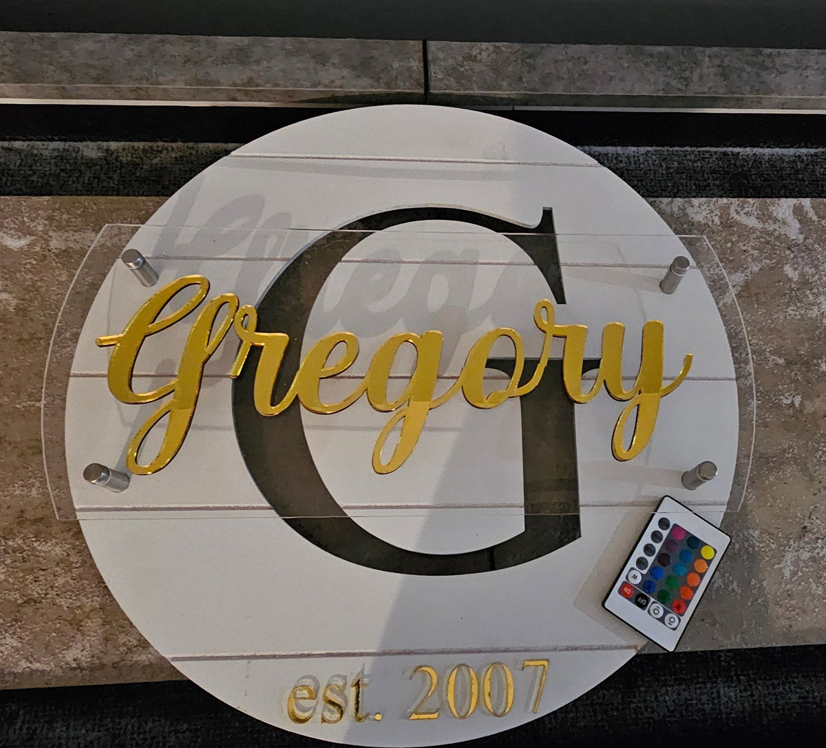Personalized Wood Family LED Round Wall Art Sign